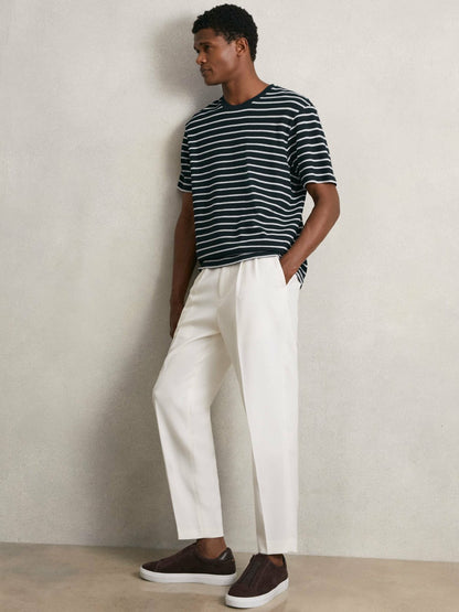 Reiss Cotton Textured Stripe T-Shirt in White/Navy