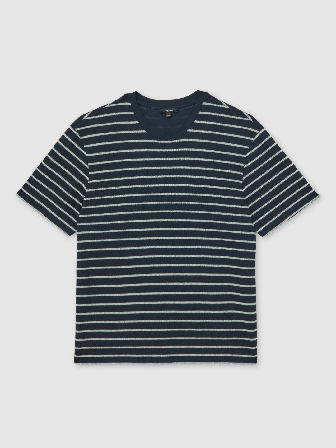 Reiss Cotton Textured Stripe T-Shirt in White/Navy