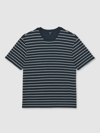 Reiss Cotton Textured Stripe T-Shirt in White/Navy