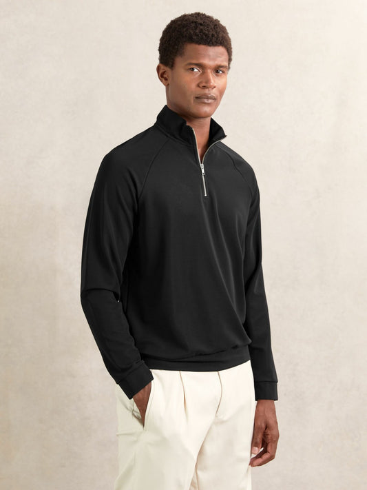 Reiss Half-Zip Funnel-Neck Sweatshirt in Black