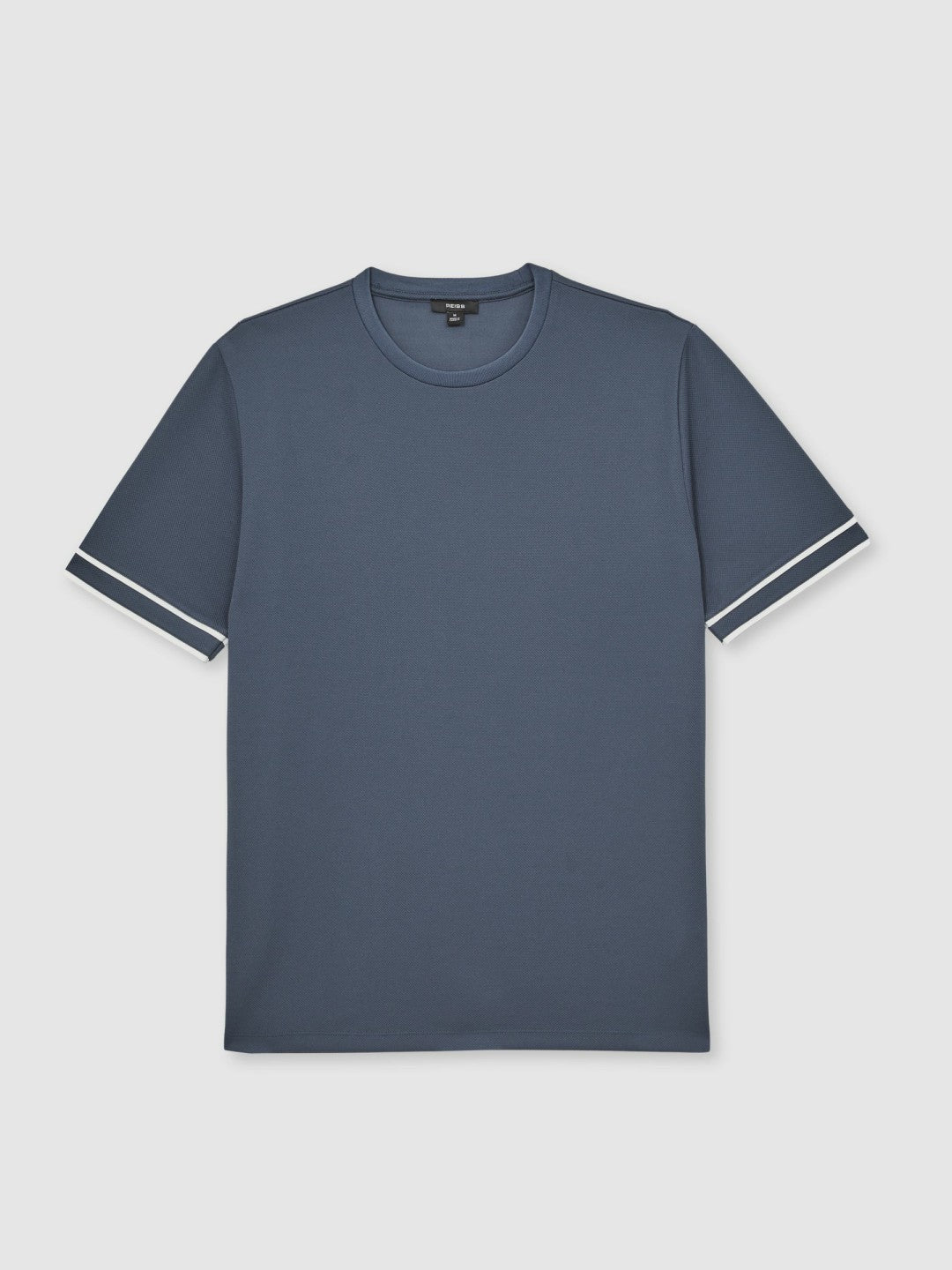 Reiss Textured Crew-Neck Tipped T-Shirt in Airforce Blue