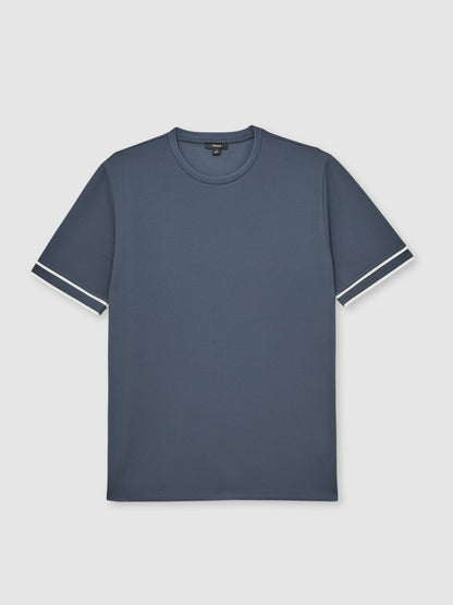Reiss Textured Crew-Neck Tipped T-Shirt in Airforce Blue