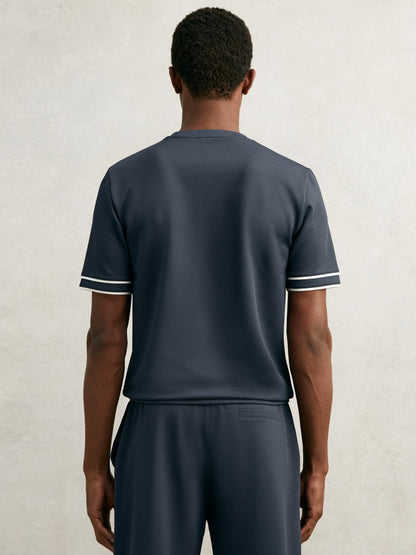 Reiss Textured Crew-Neck Tipped T-Shirt in Airforce Blue