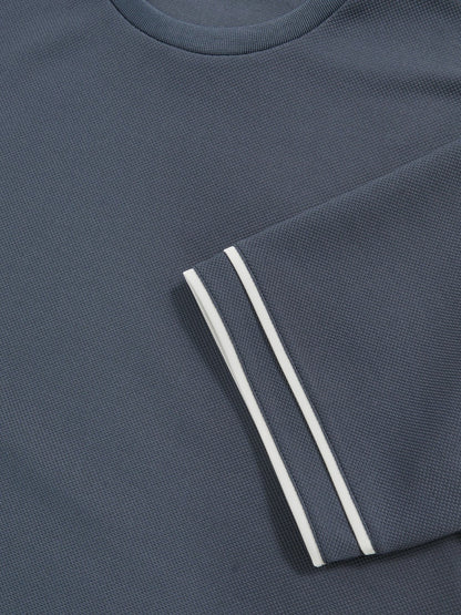 Reiss Textured Crew-Neck Tipped T-Shirt in Airforce Blue