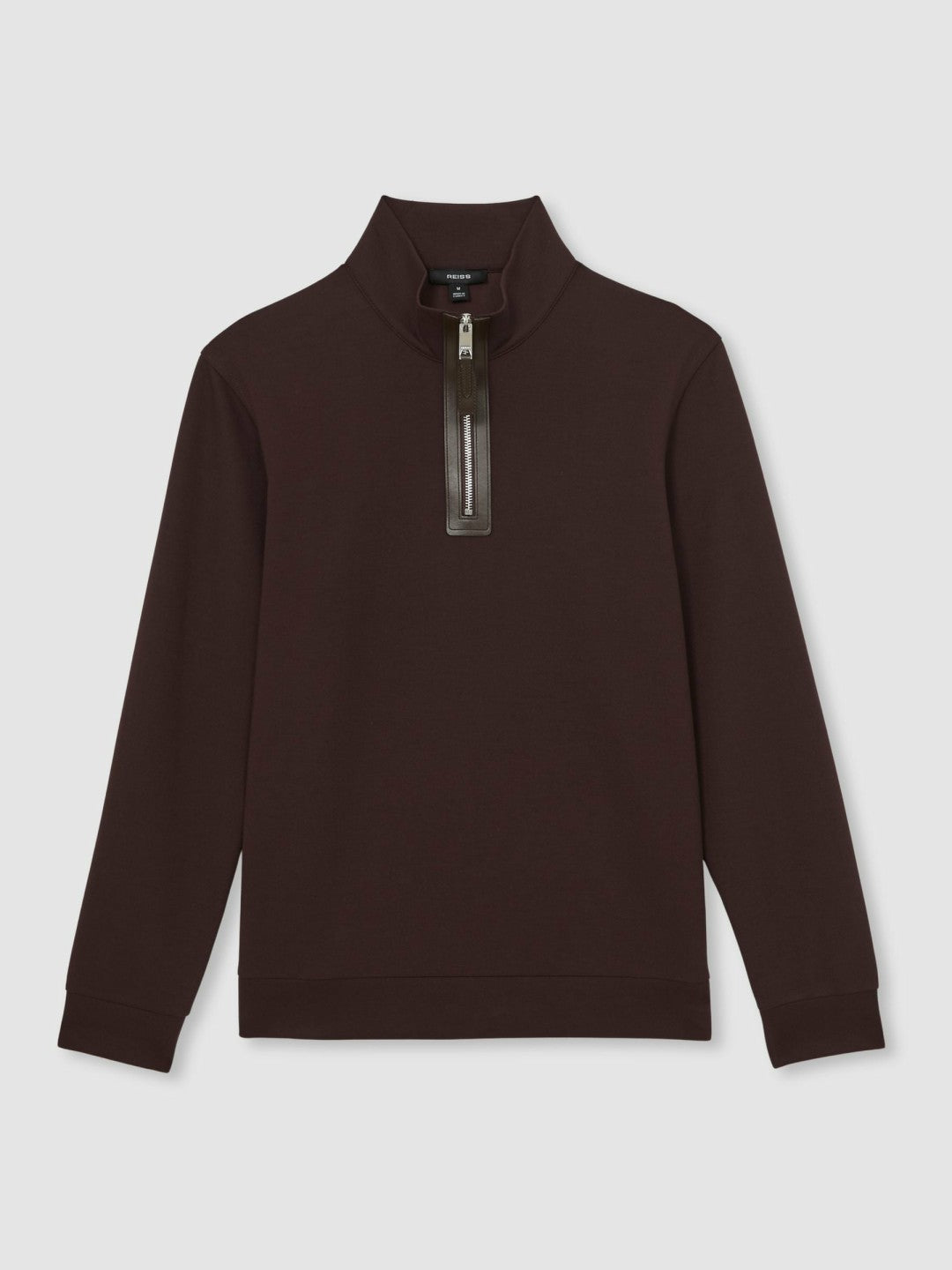 Reiss Leather-Placket Interlock Sweatshirt in Cherry Red