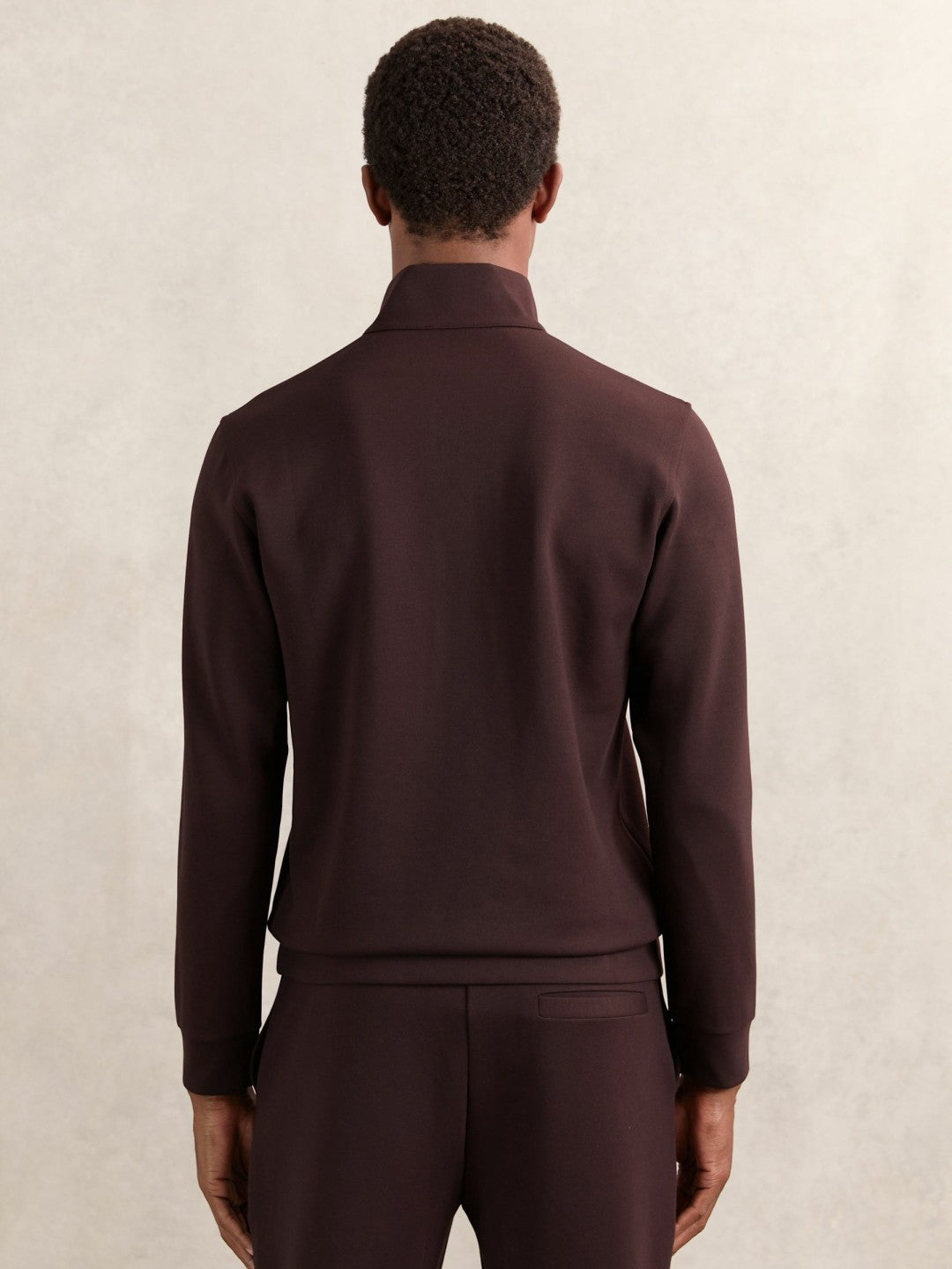 Reiss Leather-Placket Interlock Sweatshirt in Cherry Red
