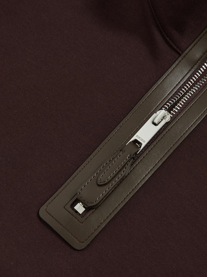 Reiss Leather-Placket Interlock Sweatshirt in Cherry Red