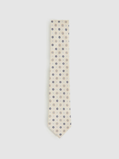 Reiss Silk Floral-Medallion Tie in Ivory