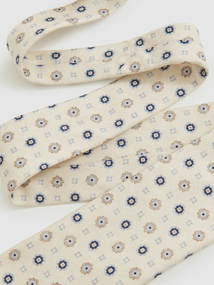 Reiss Silk Floral-Medallion Tie in Ivory