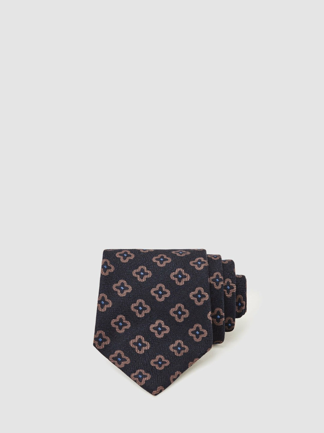 Reiss Silk-Wool Floral-Medallion Tie in Navy