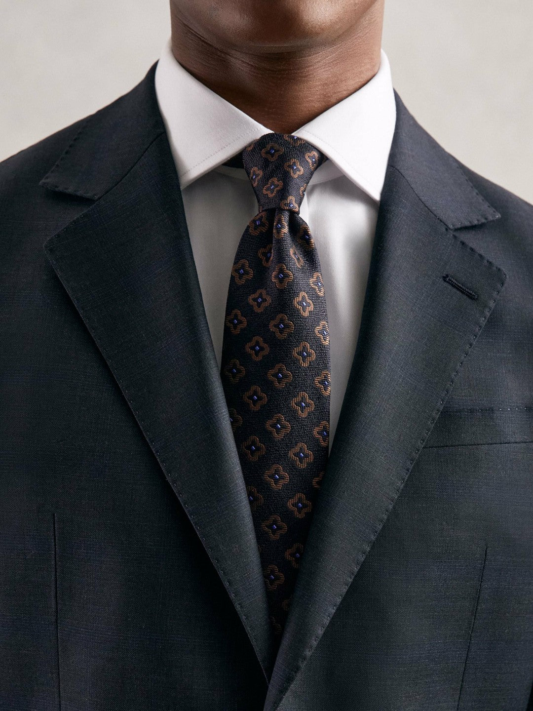 Reiss Silk-Wool Floral-Medallion Tie in Navy