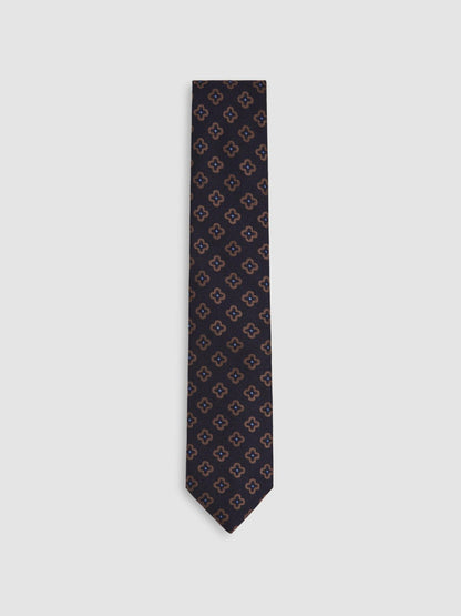 Reiss Silk-Wool Floral-Medallion Tie in Navy