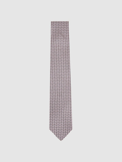 Reiss Silk Geometric-Chain Print Tie in Soft Pink