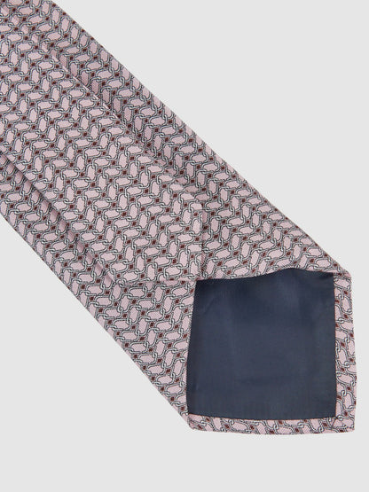 Reiss Silk Geometric-Chain Print Tie in Soft Pink