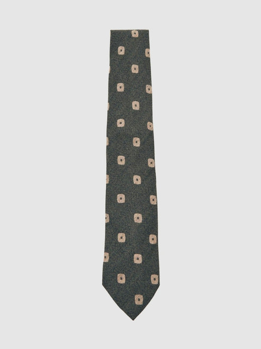 Reiss Silk-Wool Square-Medallion Tie in Forest Green