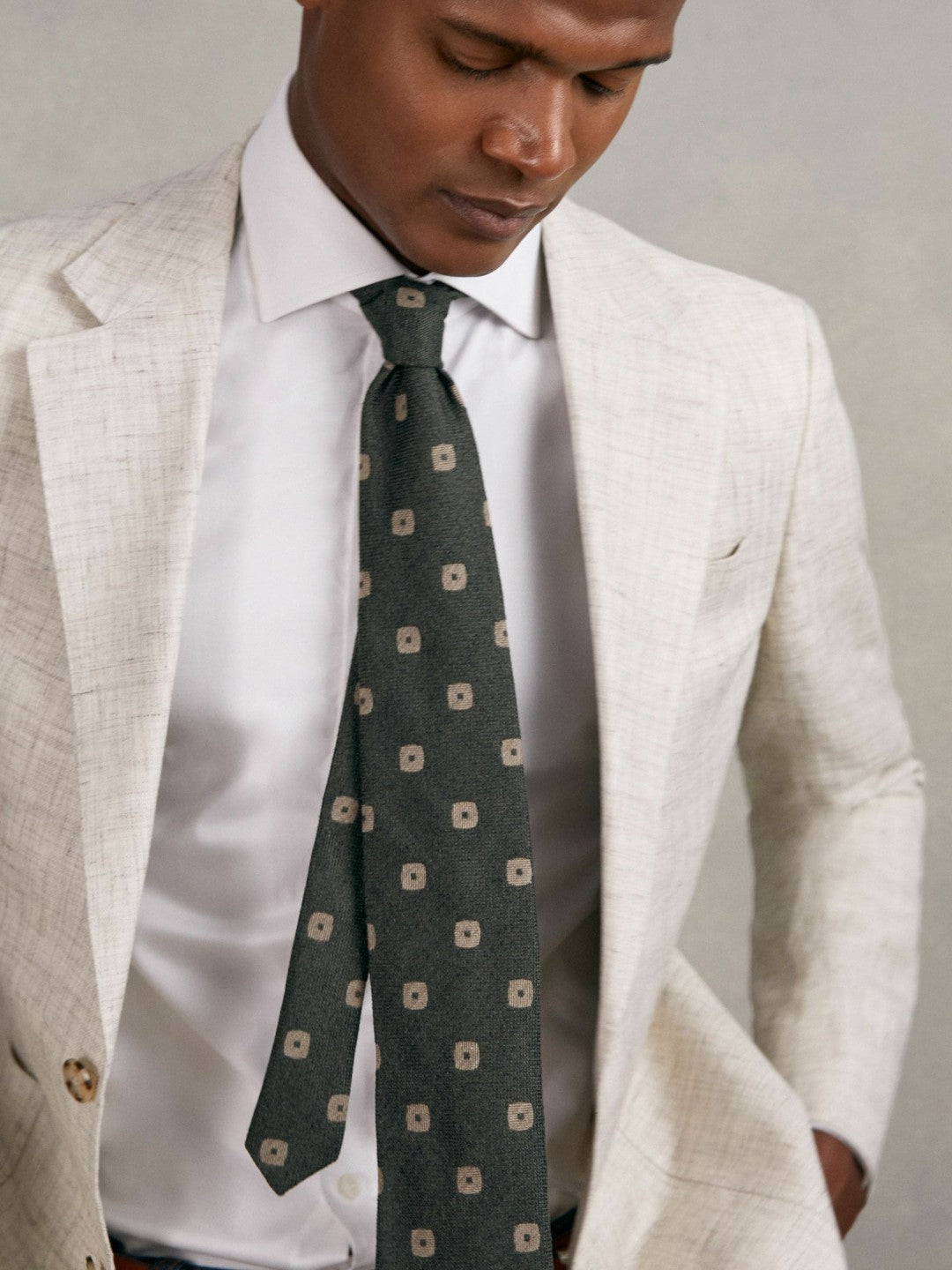 Reiss Silk-Wool Square-Medallion Tie in Forest Green