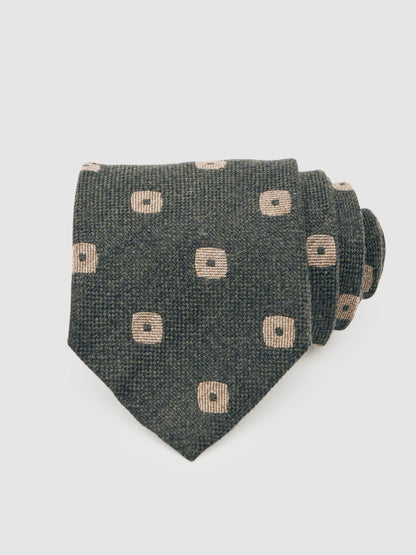 Reiss Silk-Wool Square-Medallion Tie in Forest Green