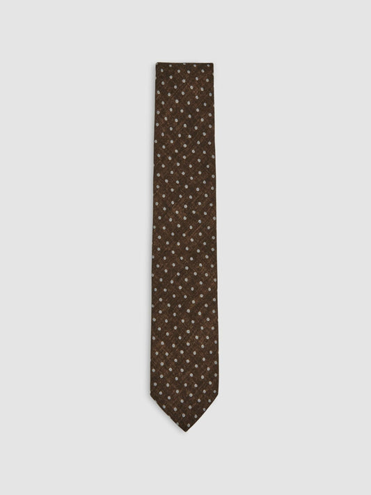 Reiss Wool-Cotton Polka-Dot Tie in Chocolate Brown