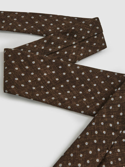 Reiss Wool-Cotton Polka-Dot Tie in Chocolate Brown