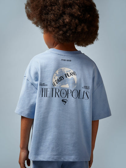 Reiss 3-9 yrs Superman Metropolis Logo T-Shirt in Light Blue