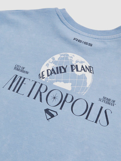 Reiss 3-9 yrs Superman Metropolis Logo T-Shirt in Light Blue