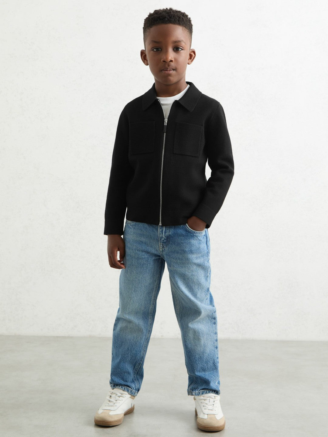 Reiss 9-13 yrs Knitted Zip-Through Cardigan in Black