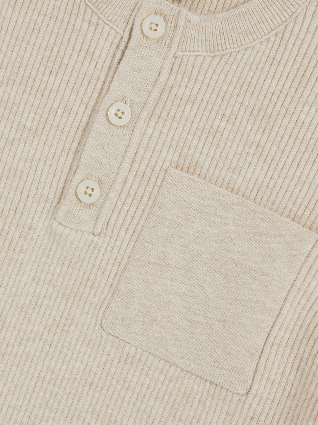 Reiss 3-9 yrs Cotton-Blend Rib-Knit Henley Top in Oatmeal Melange