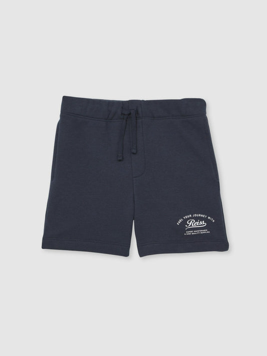 Reiss 13-14 yrs Cotton Blend Motor Cars Sweat Shorts in Washed Blue