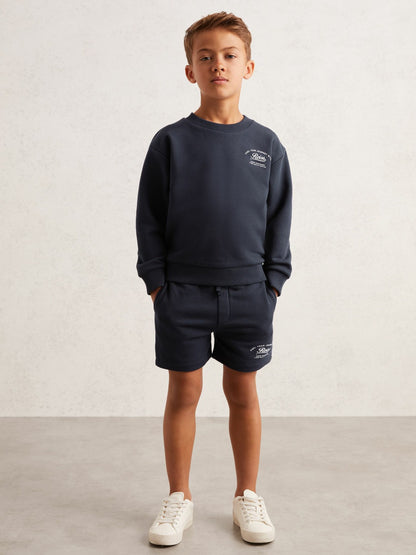 Reiss 13-14 yrs Cotton Blend Motor Cars Sweat Shorts in Washed Blue
