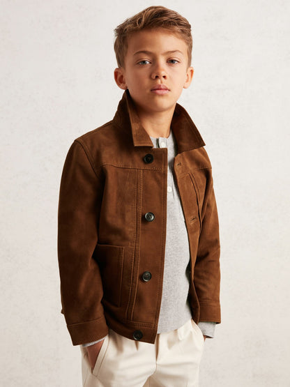 Reiss 9-13 yrs Suede Worker Jacket in Tobacco Brown