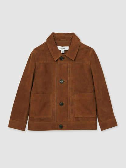 Reiss 9-13 yrs Suede Worker Jacket in Tobacco Brown