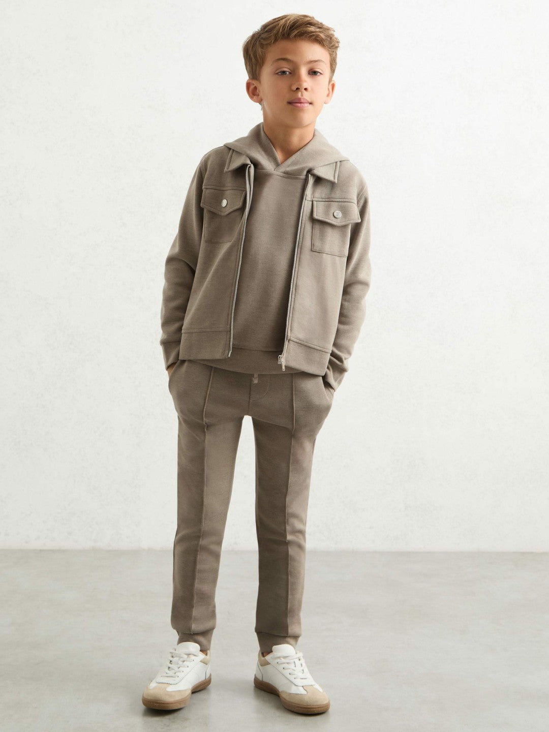 Reiss 3-9 yrs Interlock Zip-Through Overshirt in Taupe Brown