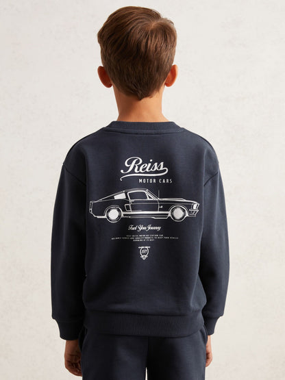 Reiss 13-14 yrs Cotton Blend Motor Cars Sweatshirt in Washed Blue