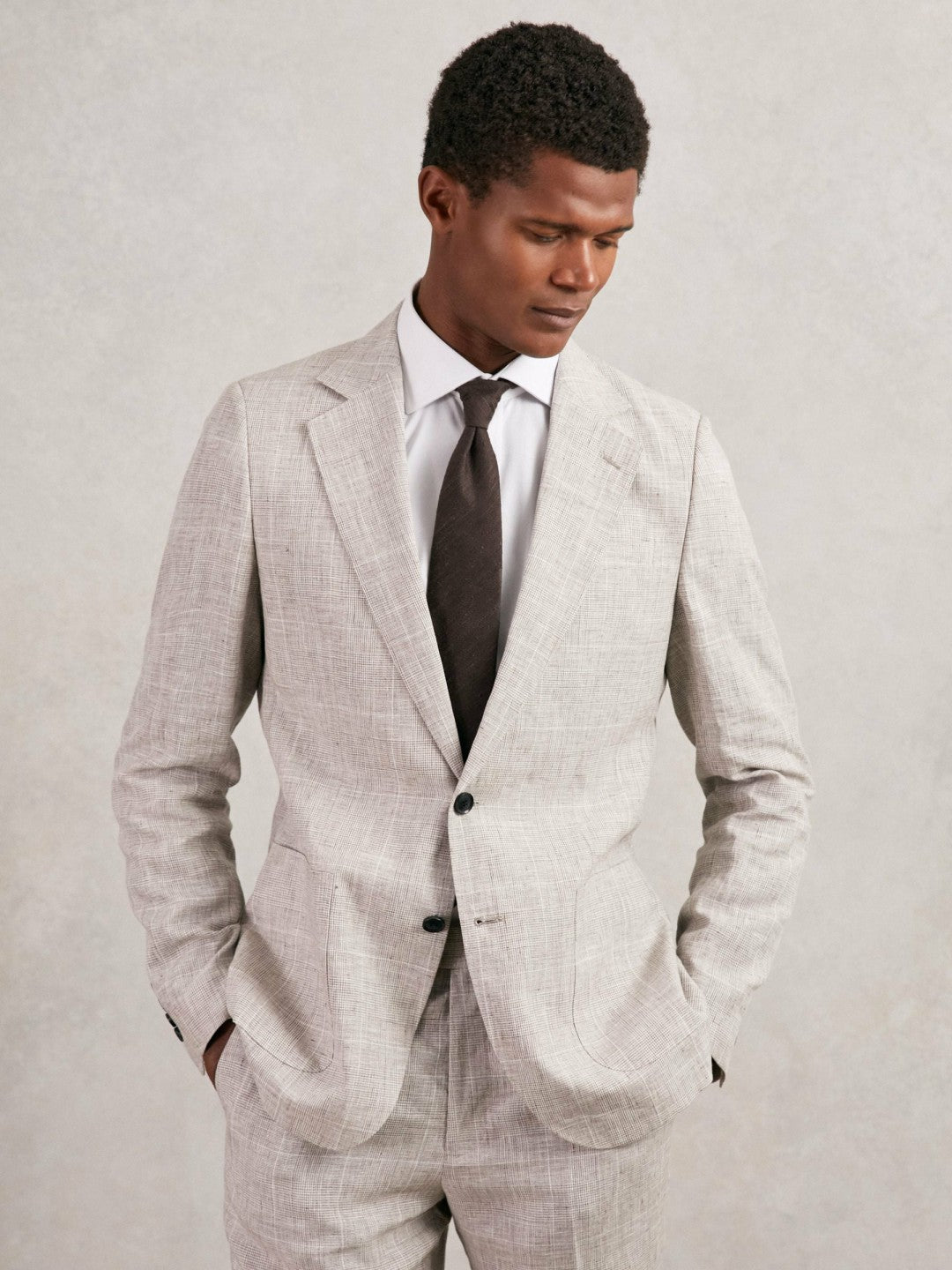 Reiss Silk Blend Textured Tie in Chocolate Brown