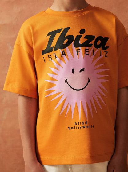 Reiss 3-9 yrs SmileyWorld Sun Motif T-Shirt in Orange