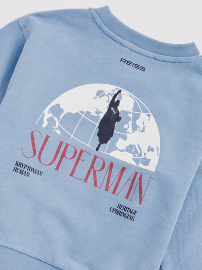 Reiss 3-9 yrs Superman Logo Print Sweatshirt in Light Blue
