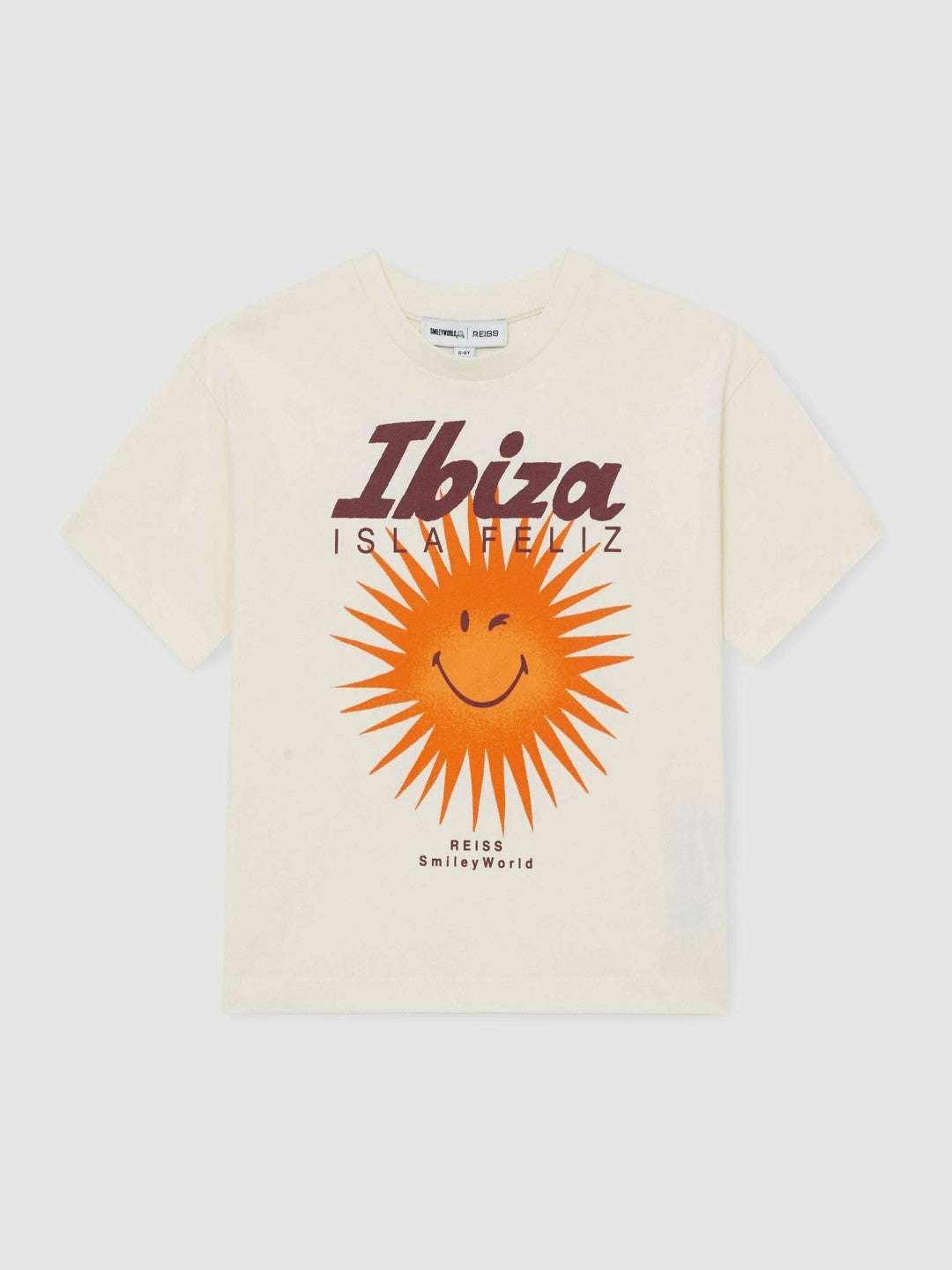 Reiss 3-9 yrs SmileyWorld Sun Motif T-Shirt in Off White