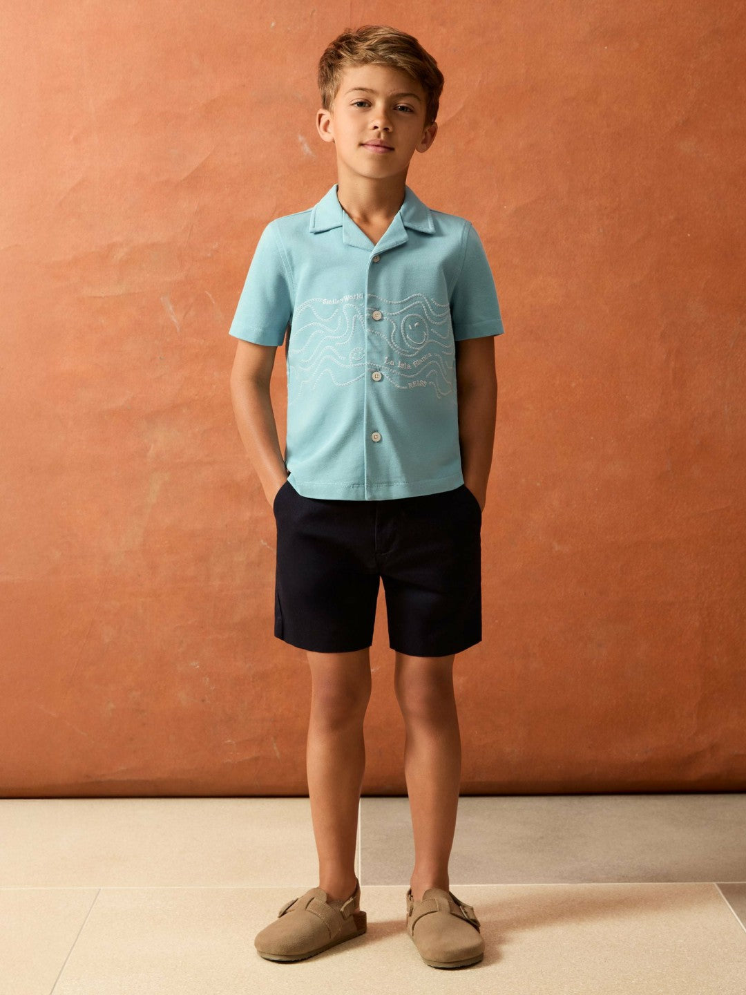 Reiss 3-9 yrs SmileyWorld Embroidered Shirt in Sky Blue