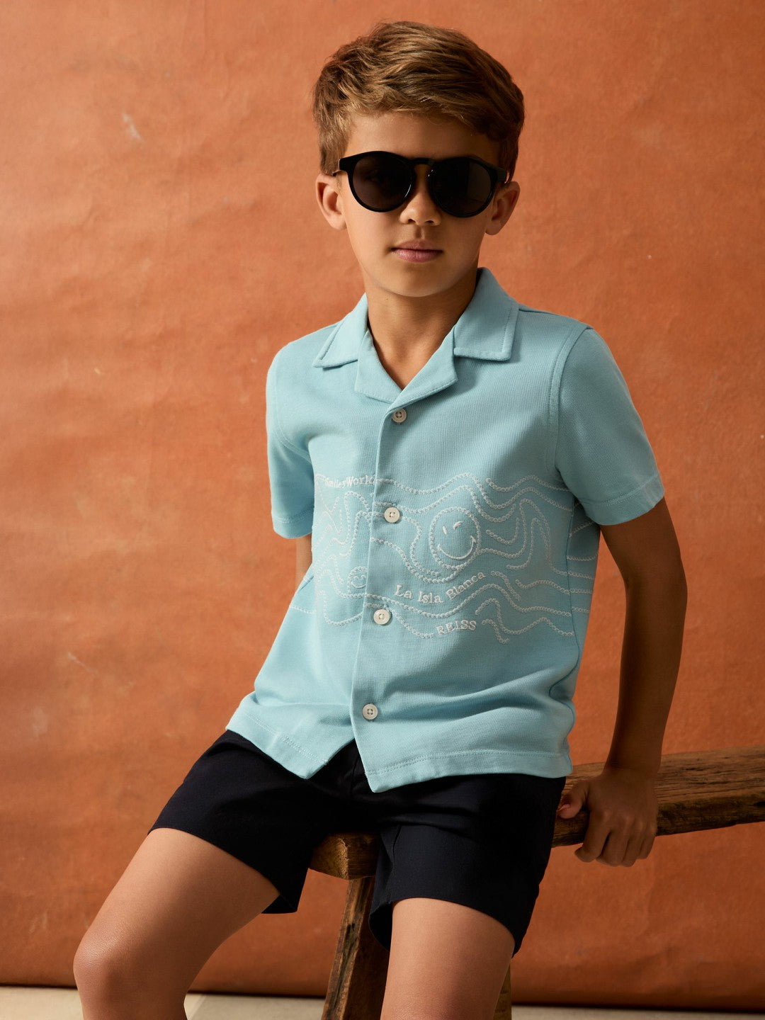 Reiss 3-9 yrs SmileyWorld Embroidered Shirt in Sky Blue