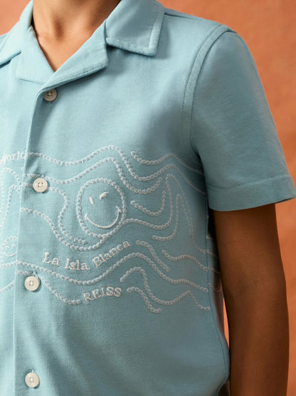 Reiss 3-9 yrs SmileyWorld Embroidered Shirt in Sky Blue