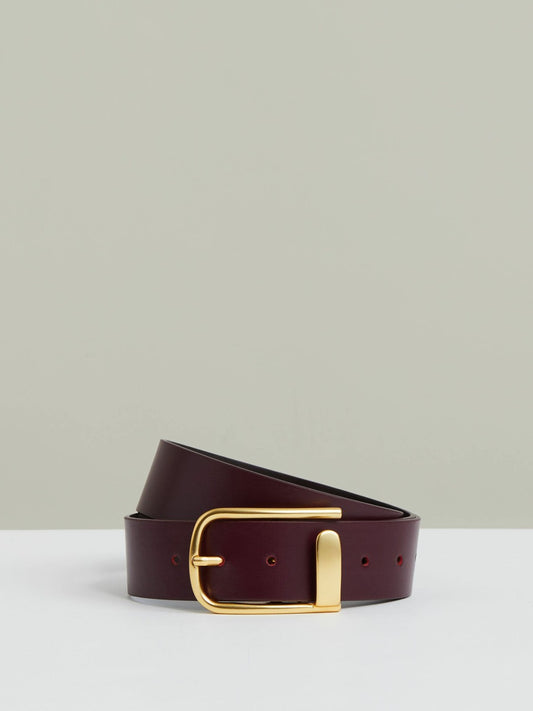 Reiss Leather Half Keeper Belt in Burgundy
