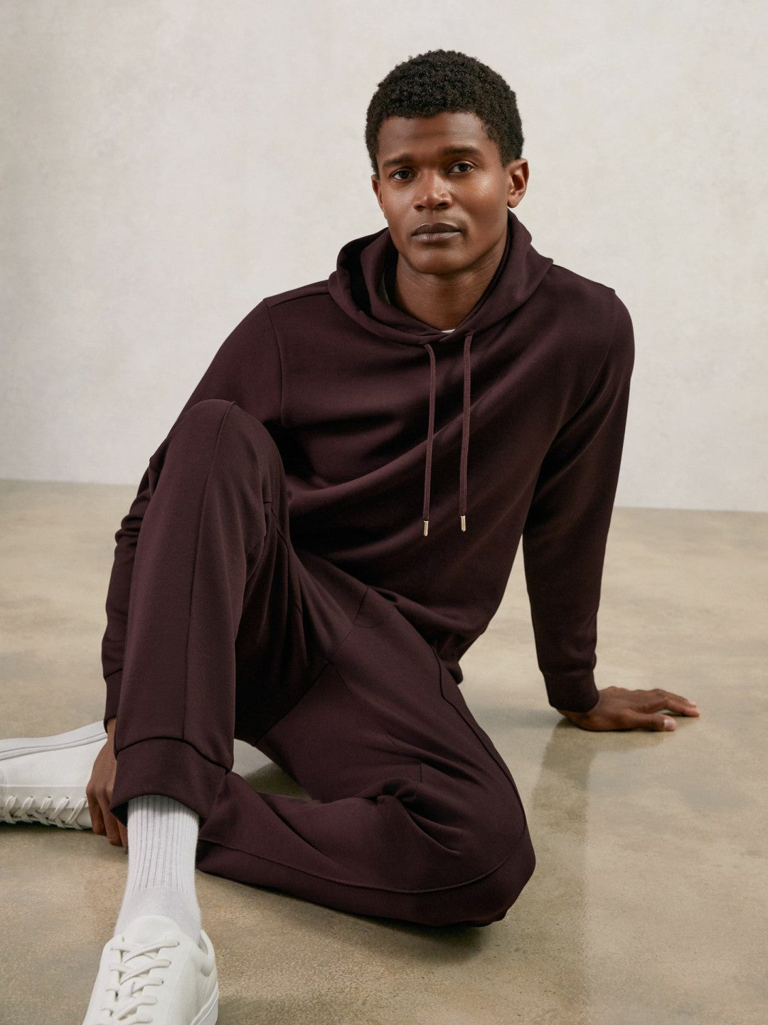 Reiss Interlock Jersey Drawstring Hoodie in Cherry Red