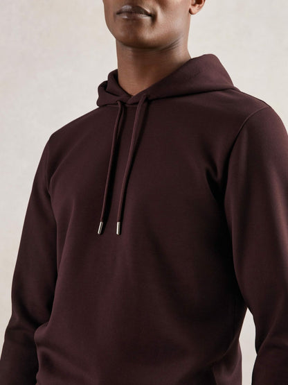 Reiss Interlock Jersey Drawstring Hoodie in Cherry Red