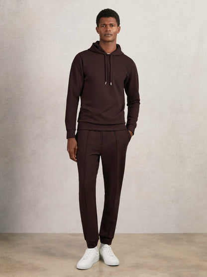 Reiss Interlock Jersey Drawstring Hoodie in Cherry Red
