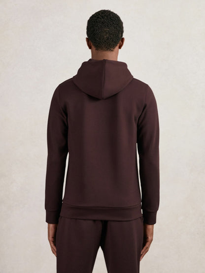 Reiss Interlock Jersey Drawstring Hoodie in Cherry Red