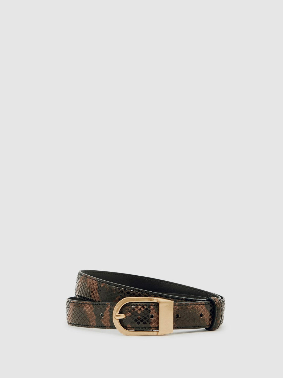 Reiss Leather Snake-Effect Belt in Chocolate