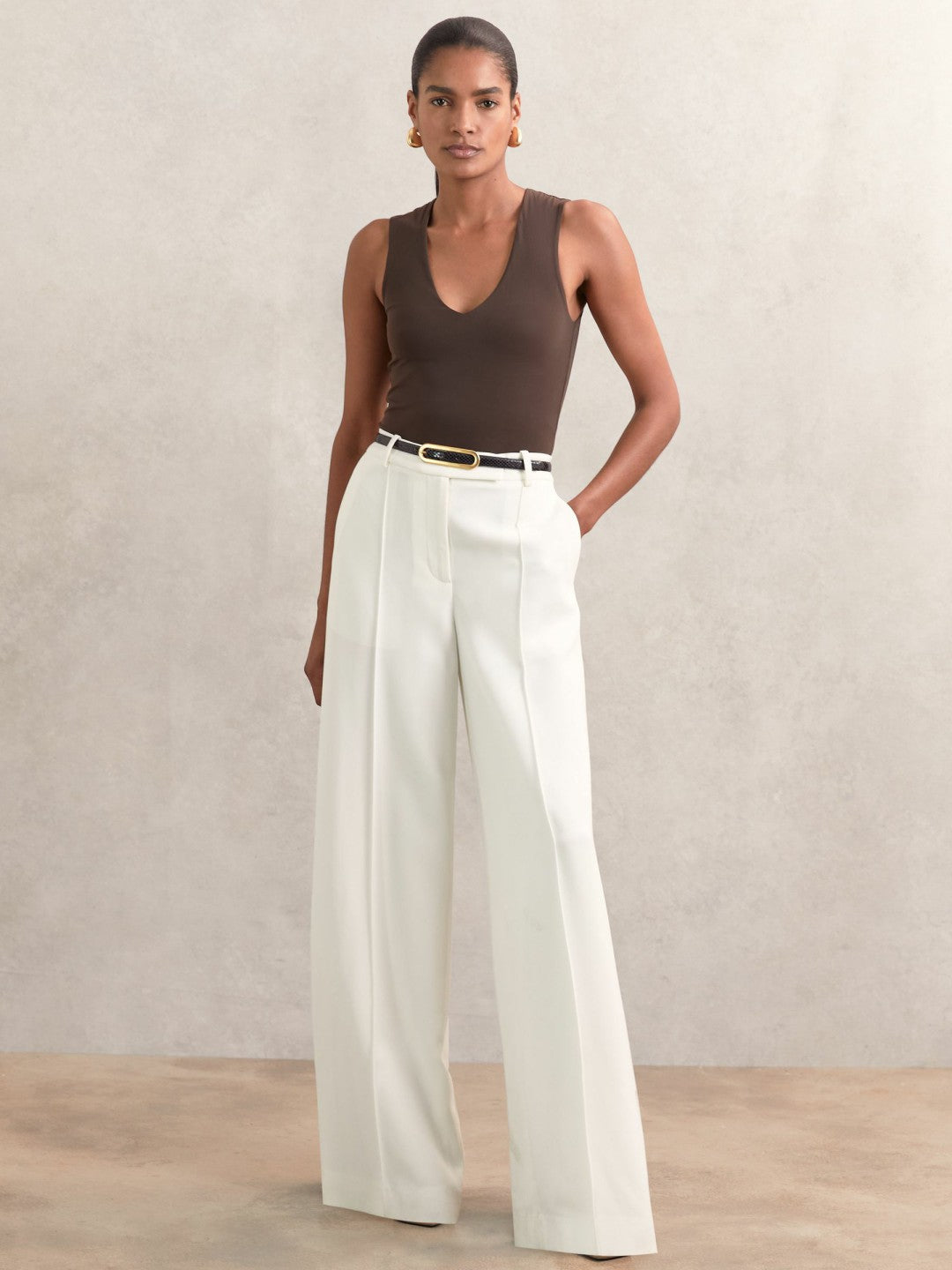 Reiss Leather Elongated-Buckle Skinny Belt in Black