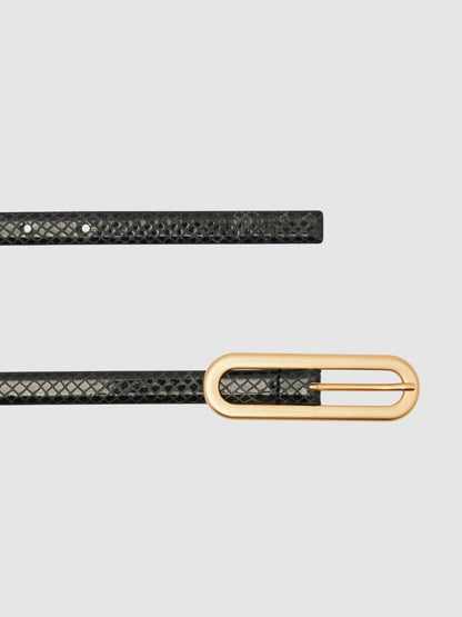 Reiss Leather Elongated-Buckle Skinny Belt in Black