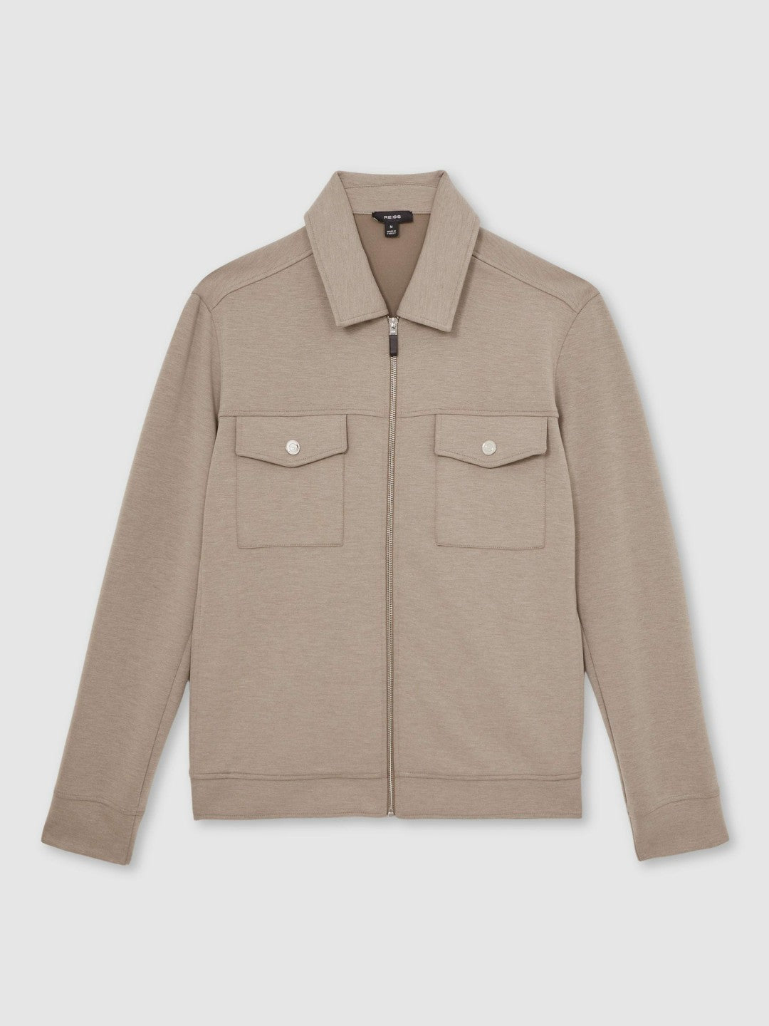 Reiss Interlock Jersey Zip-Through Jacket in Taupe Brown