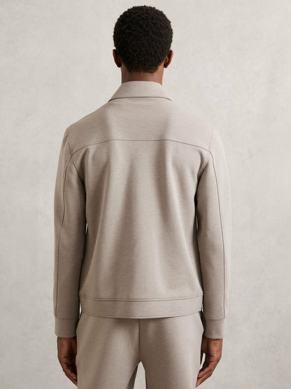 Reiss Interlock Jersey Zip-Through Jacket in Taupe Brown